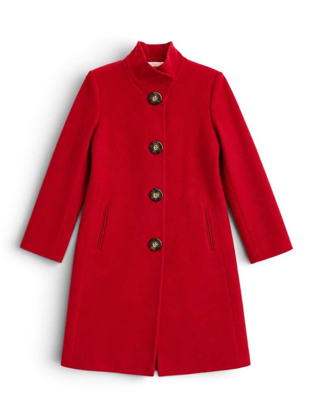 Fleurette Loro Piana 100% Wool Long Coat Red Stand Collar Size 12
